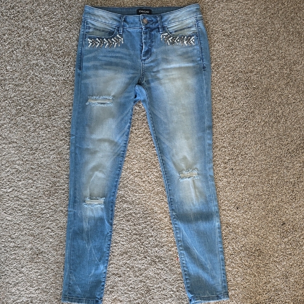 Express Blue Skinny Jeans Distressed Style